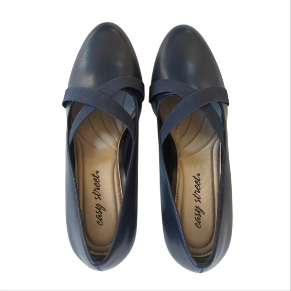 Easy Street Zaylee Faux Leather Criss Cross Strappy Slip On Heels 10M Blue - Picture 9 of 16